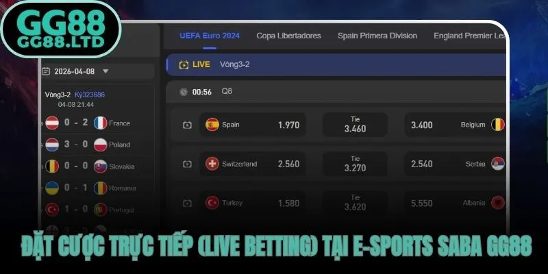 Giao diện trực quan giúp bạn dễ dàng thao tác đặt cược Live Esports
